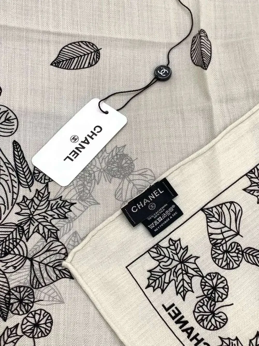 CHANEL Leaf Print Lightweight Scarf